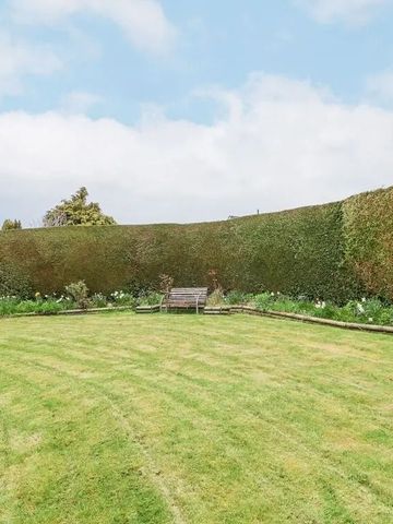 Gartenbereich mit grüner Hecke und gepflegtem Rasen