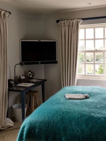 Helles Zimmer mit großen Fenstern und flauschiger Decke im klassischen Stil.