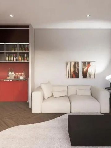 Moderne Lounge mit Minibar und stilvollen Kunstwerken