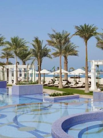 Infinity Pool mit Blick auf den Strand und Palmen im The St. Regis Abu Dhabi