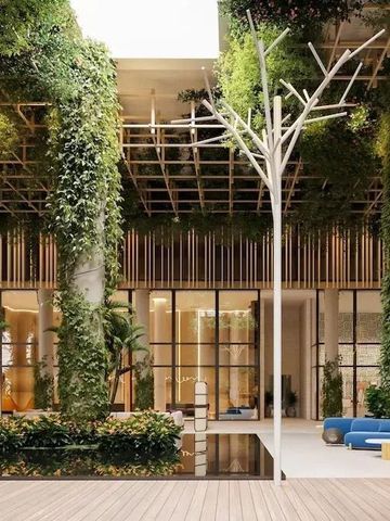 Moderne Lobby mit vertikalen Gärten und moderner Architektur