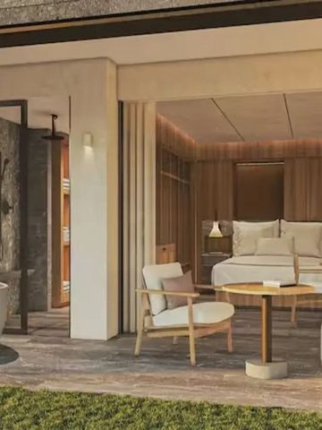 Zimmer mit offenem Design und Terrasse, moderne Möbel