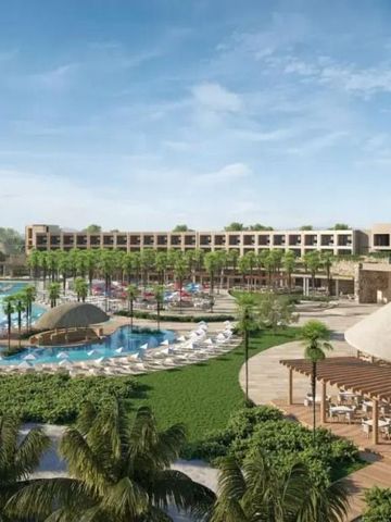 Weitläufige Resortanlage mit Pools und Palmen