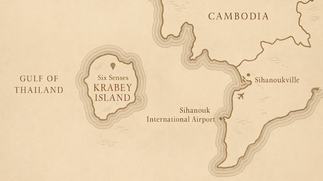 Detailreiche Karte von Krabey Island und Umgebung mit markierten Punkten.
