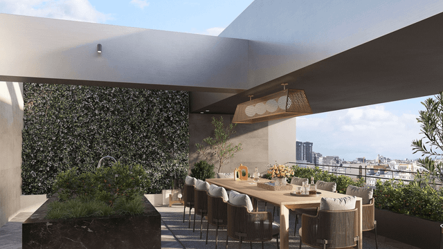 Terrase vom Rosewood Villa Magna mit Blick auf Madrid