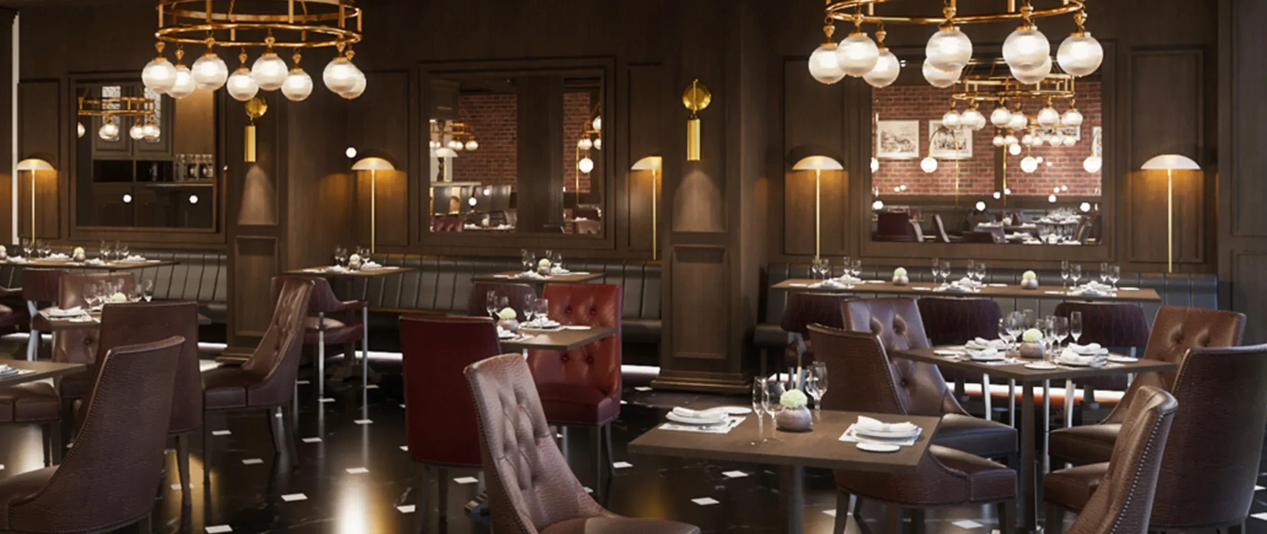 Elegantes Restaurant mit edler Holzverkleidung und stilvollen Sitzgelegenheiten