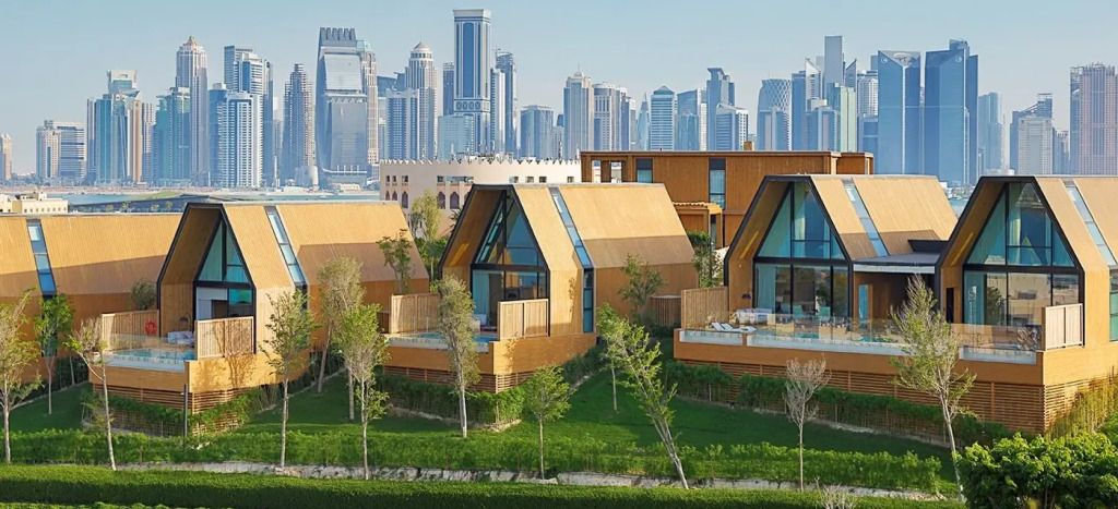 Moderne Villen mit Blick auf die Skyline von Doha